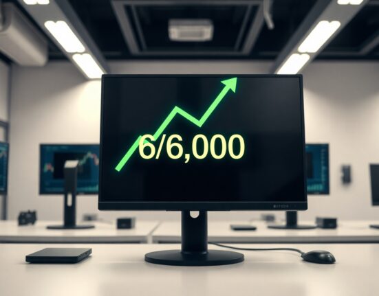 Digital trading screen showing Bitcoin price at $66,000 with a green upward arrow.