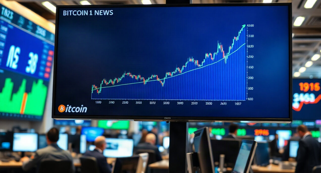 Bitcoin price chart showing upward movement on a trading screen