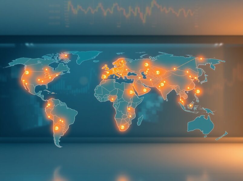 Global map illustrating the expansion of Bitcoin accessibility across multiple countries, representing the River Financial report findings.