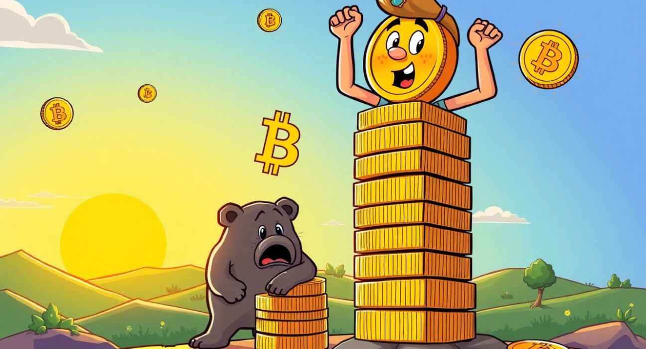 Strategic Bitcoin accumulation opportunity showing investor building wealth with digital gold coins