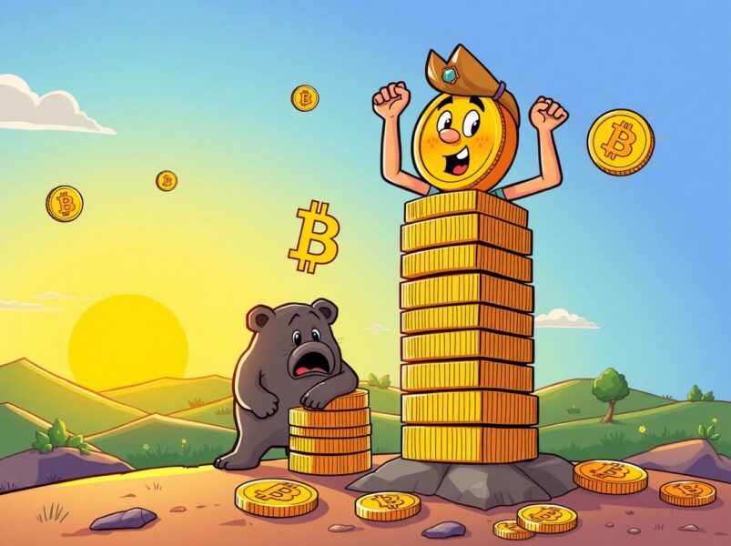 Strategic Bitcoin accumulation opportunity showing investor building wealth with digital gold coins