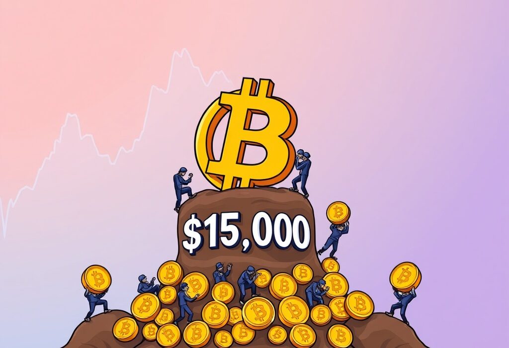 A cartoon illustration showing strong Bitcoin accumulation, symbolizing unwavering investor confidence around the $117,000 price point.