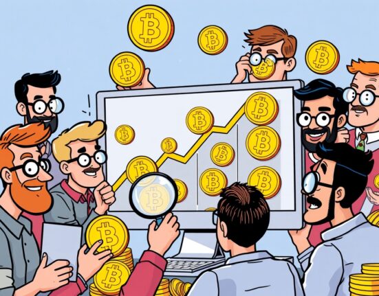 Illustration of investors confidently adding Bitcoin to their digital wallets, symbolizing the record Bitcoin accumulation trend.