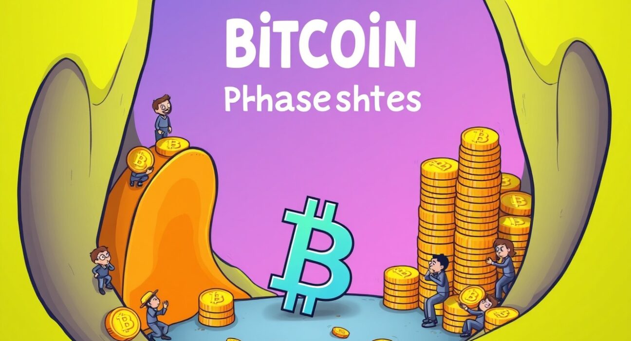 A cartoon showing diligent figures accumulating Bitcoin at a market bottom, signaling a strong Bitcoin accumulation phase.