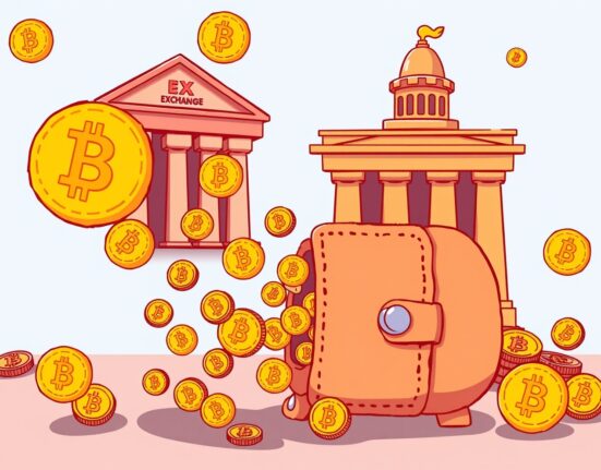 Cartoon illustration showing significant Bitcoin accumulation by large wallets, indicating long-term holding trends in the crypto market.