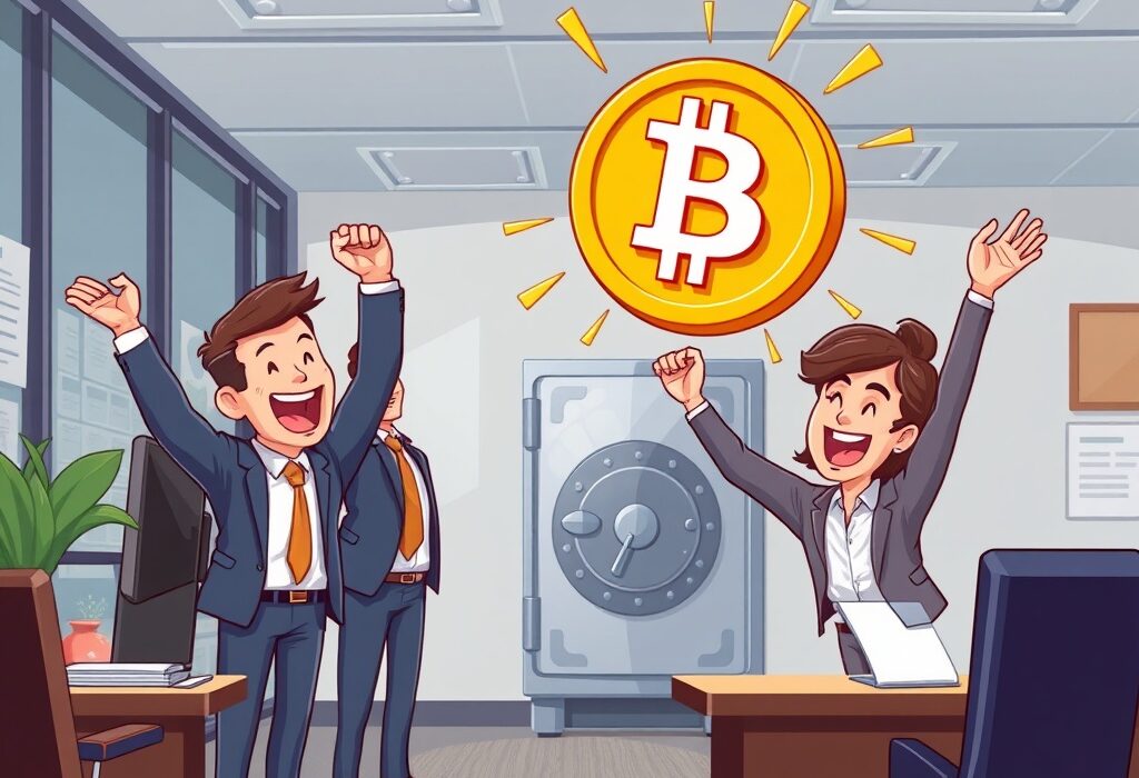 A cartoon illustration showing Goobit Group's strategic Bitcoin acquisition, symbolizing their journey towards a 210 BTC treasury.