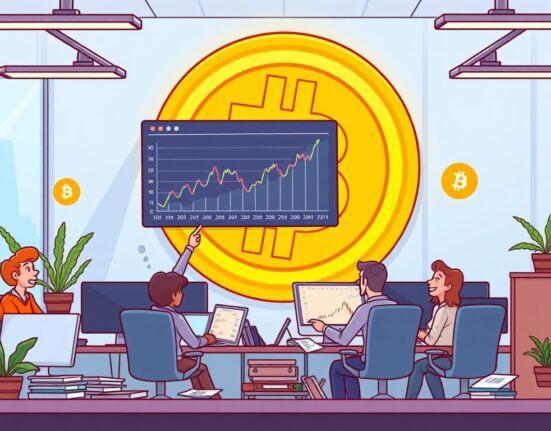 Cartoon illustration depicting The Smarter Web Company celebrating a significant Bitcoin acquisition, symbolizing growth in digital assets.