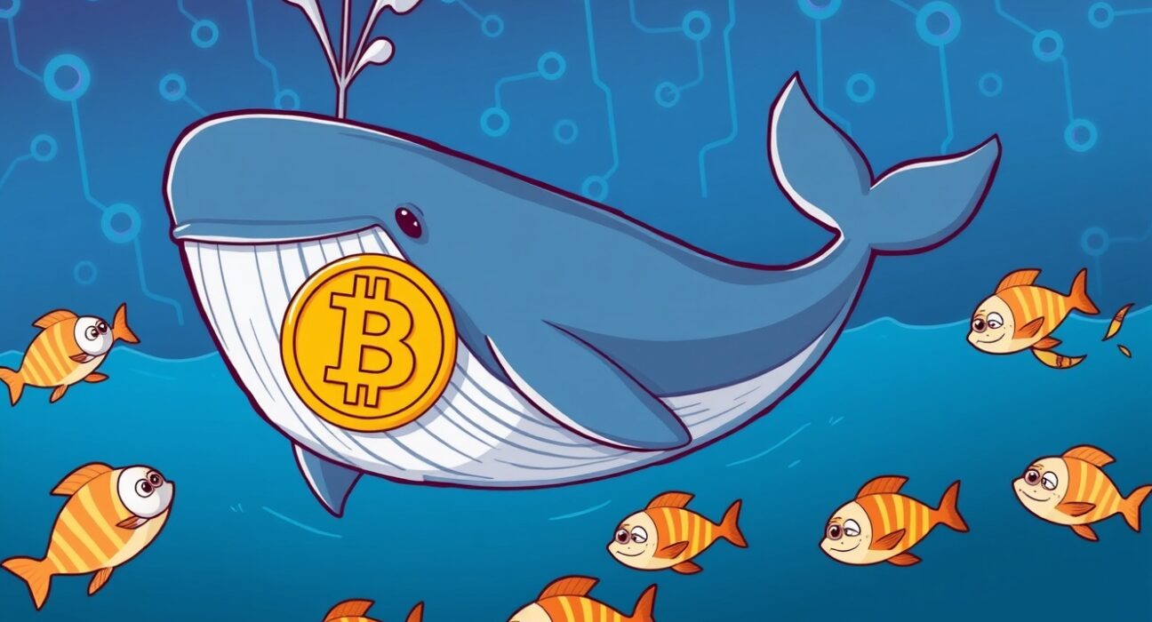 Cartoon illustrating the shift in Bitcoin active addresses from retail to institutional investors after ETF launch.