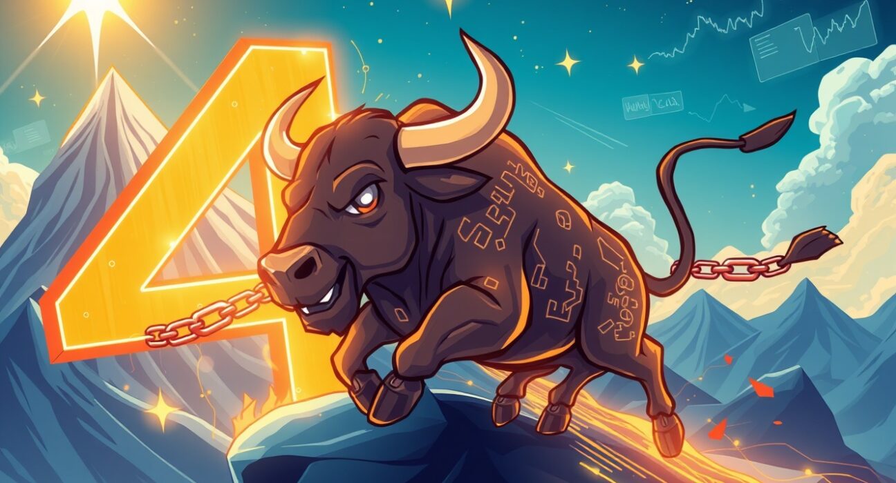 A powerful bull symbolizing Bitcoin breaking its cycle to charge towards a new all-time high.