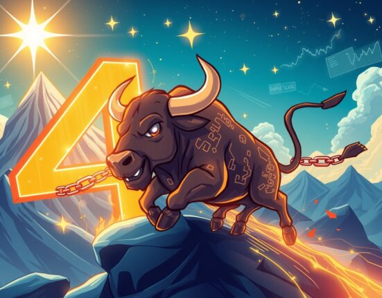 A powerful bull symbolizing Bitcoin breaking its cycle to charge towards a new all-time high.