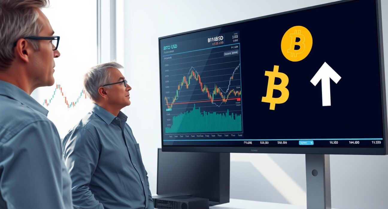 Financial analyst examines Bitcoin market data showing basis trade impact and institutional accumulation trends