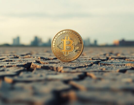 Bitcoin coin on cracked earth symbolizing market bottom conditions