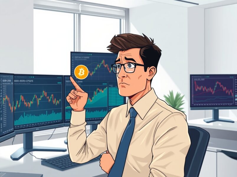Financial analyst reviews Bitcoin market data showing neutral zone indicators for cryptocurrency investors