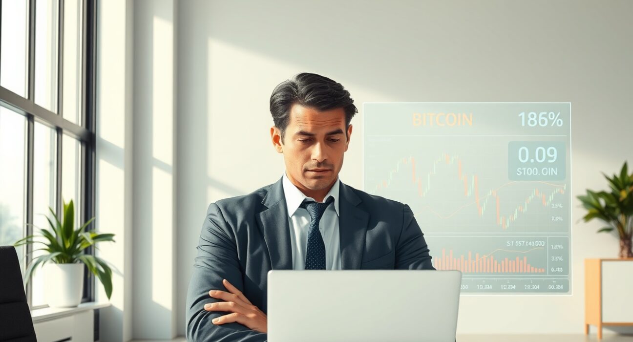 Financial analyst reviews Bitcoin price chart data showing bear market signals for cryptocurrency