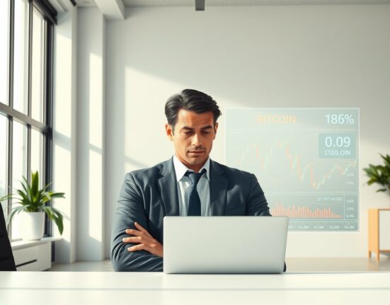 Financial analyst reviews Bitcoin price chart data showing bear market signals for cryptocurrency