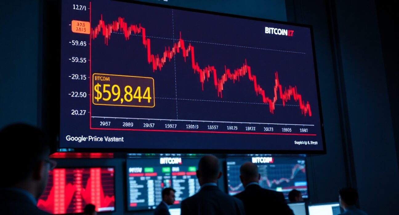 Bitcoin price chart showing a drop below $60,000 on a trading screen