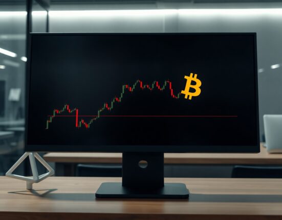 Bitcoin price chart showing a decline below $61,000 on a trading screen