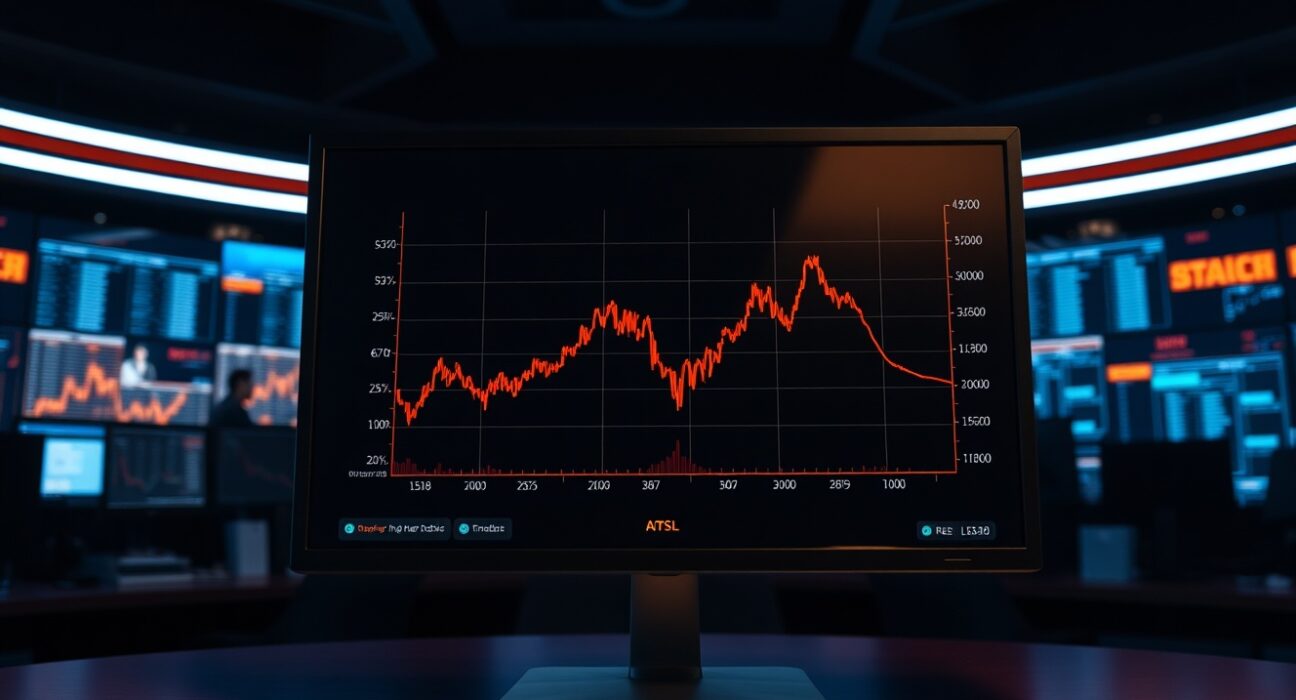 Bitcoin price chart showing a decline below $73,000 on a trading screen