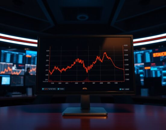Bitcoin price chart showing a decline below $73,000 on a trading screen