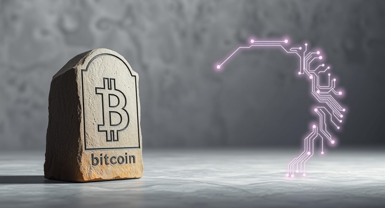 Conceptual image of the Bitcoin BIP-110 debate between foundational principles and new innovation.