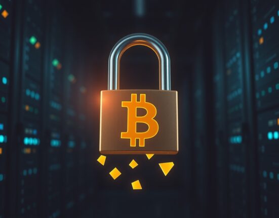 Conceptual image representing the potential freezing of Bitcoin assets due to the BIP-361 quantum defense proposal.