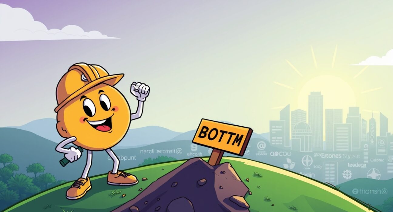 A hopeful cartoon Bitcoin character signals a market bottom has been found.