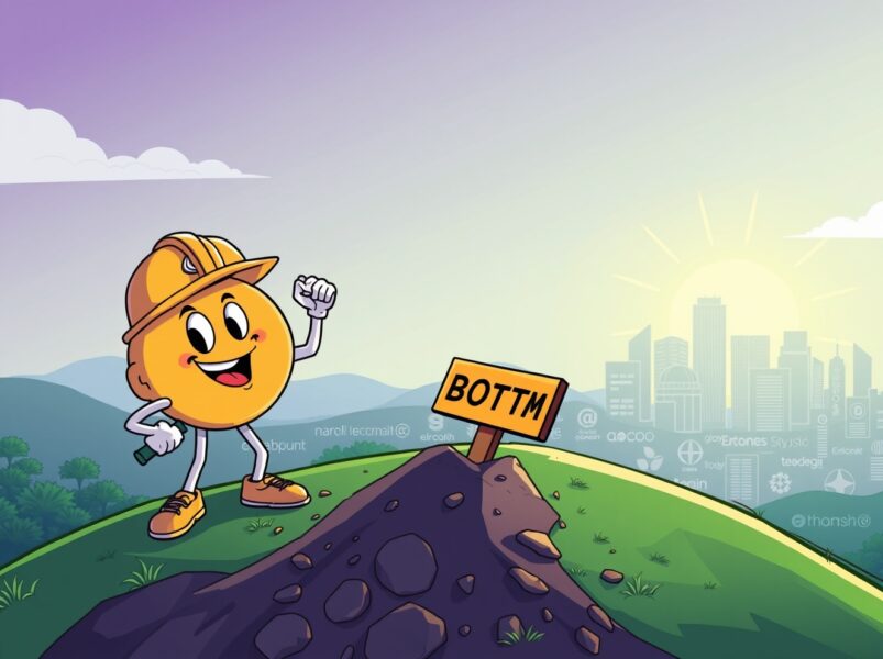 A hopeful cartoon Bitcoin character signals a market bottom has been found.