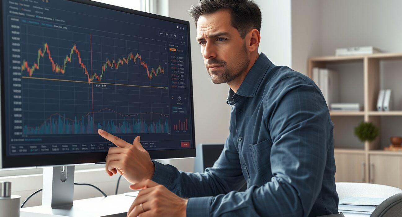 Financial analyst examining Bitcoin market data charts for signs of market bottom formation