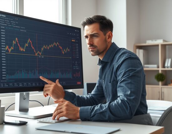 Financial analyst examining Bitcoin market data charts for signs of market bottom formation