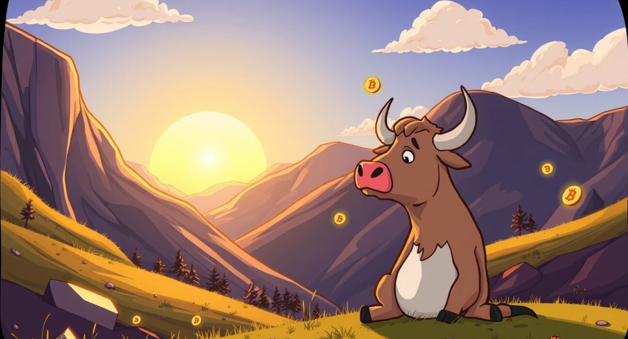 Bitcoin bottom prediction showing market recovery with hopeful bull character