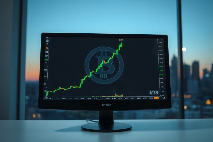 Bitcoin price chart showing a rise above $61,000 on a trading screen