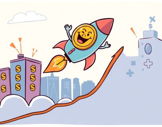 A cartoon Bitcoin rocket celebrating as the BTC price surges past $85,000 on an upward graph.