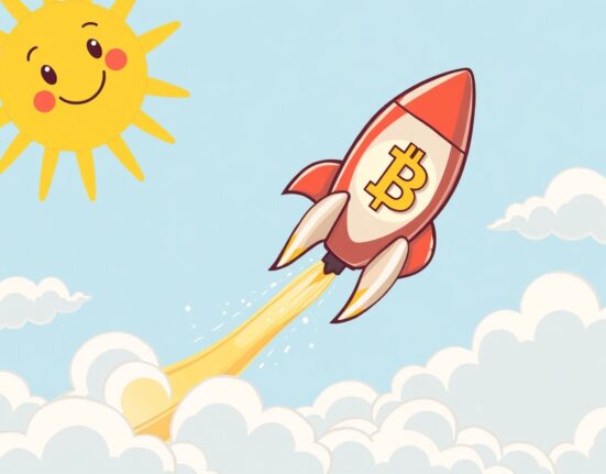 A cartoon rocket symbolizing the surging BTC price breaking through the $86,000 barrier.