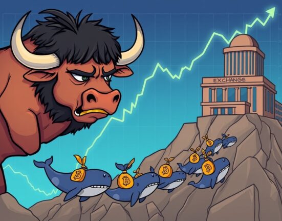 A tired Bitcoin bull market cartoon, with whales transferring BTC, signaling a potential end to the Bitcoin bull cycle.