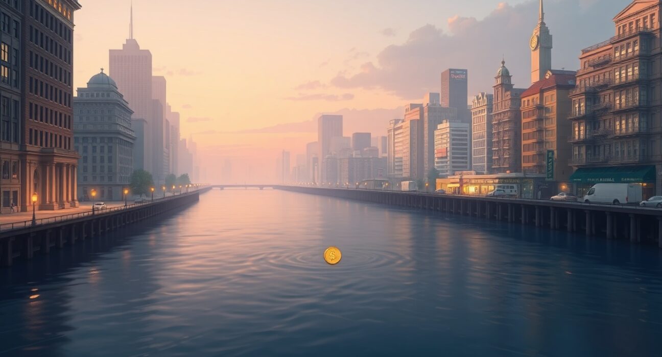 Visual metaphor for Bitcoin price divergence between US exchange Coinbase and the global market average.