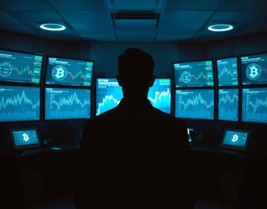 Cybersecurity analyst monitoring blockchain transactions after a Bitcoin cold storage breach
