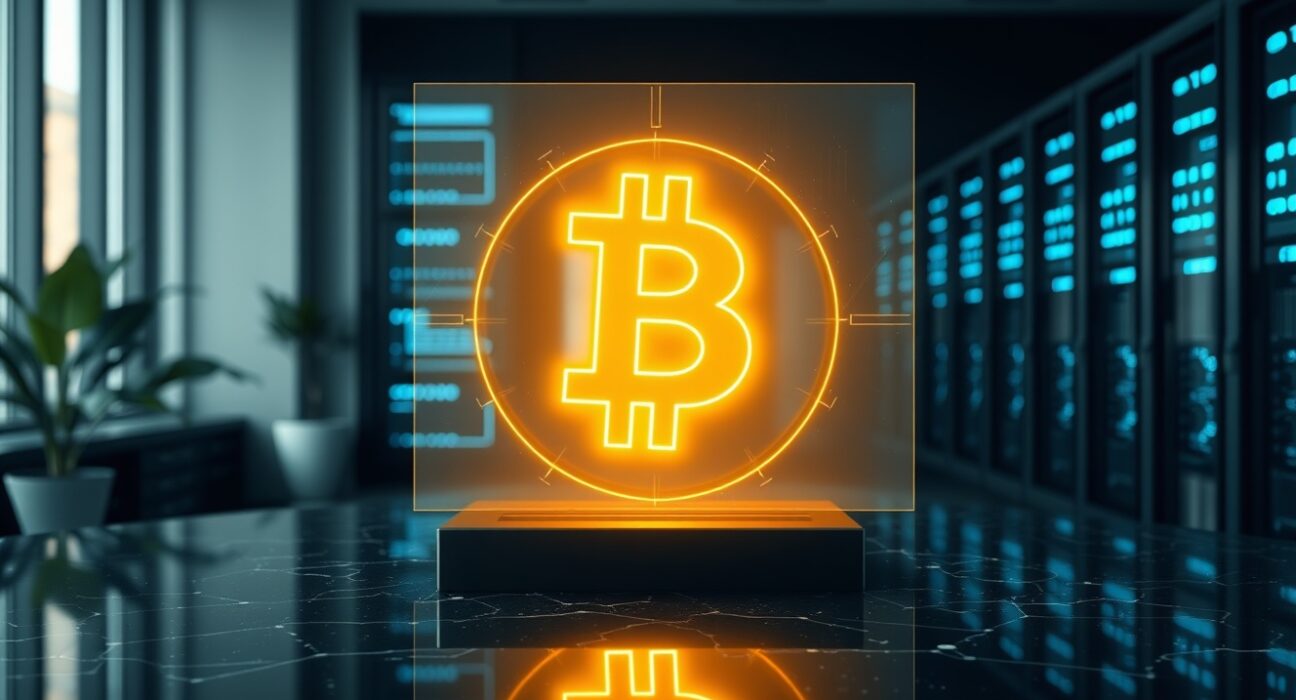 Bitcoin collateralized loans infrastructure showing secure institutional financial technology with digital Bitcoin representation