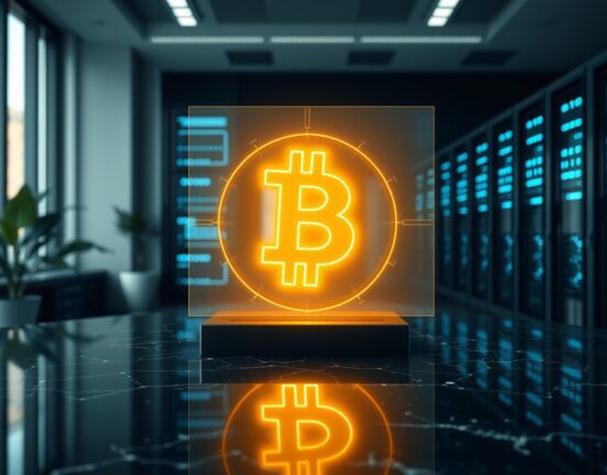 Bitcoin collateralized loans infrastructure showing secure institutional financial technology with digital Bitcoin representation