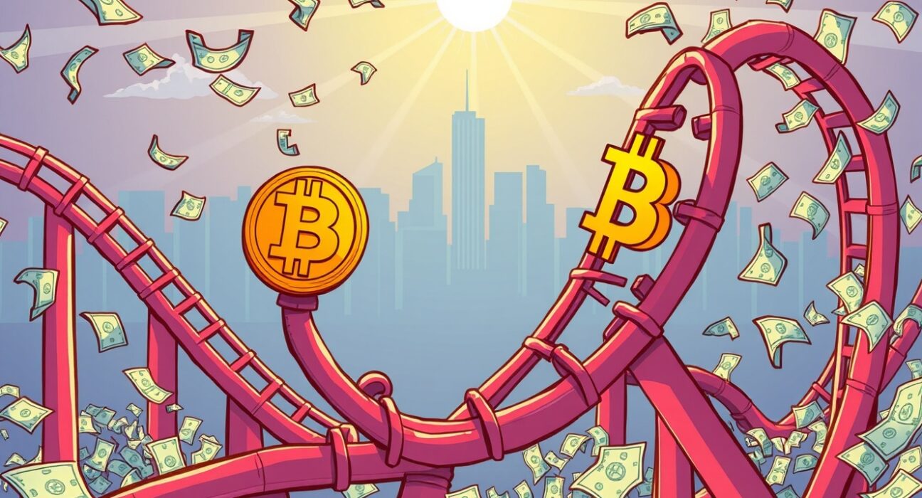 Bitcoin correction analysis showing market pressure and future growth potential in vibrant illustration