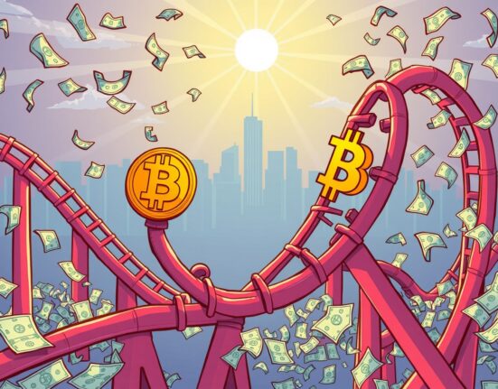 Bitcoin correction analysis showing market pressure and future growth potential in vibrant illustration