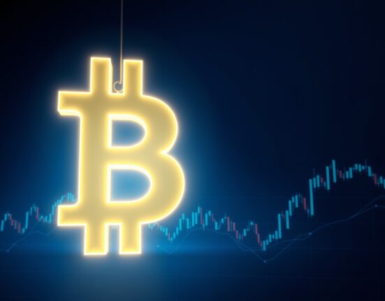 Bitcoin symbol hovering above volatile market chart representing current monitoring zone and recovery analysis