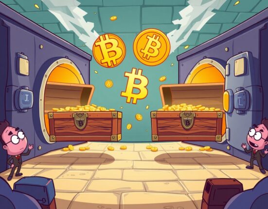 Strategic Bitcoin custody diversification showing secure transfer between institutional vaults