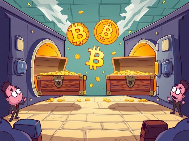 Strategic Bitcoin custody diversification showing secure transfer between institutional vaults