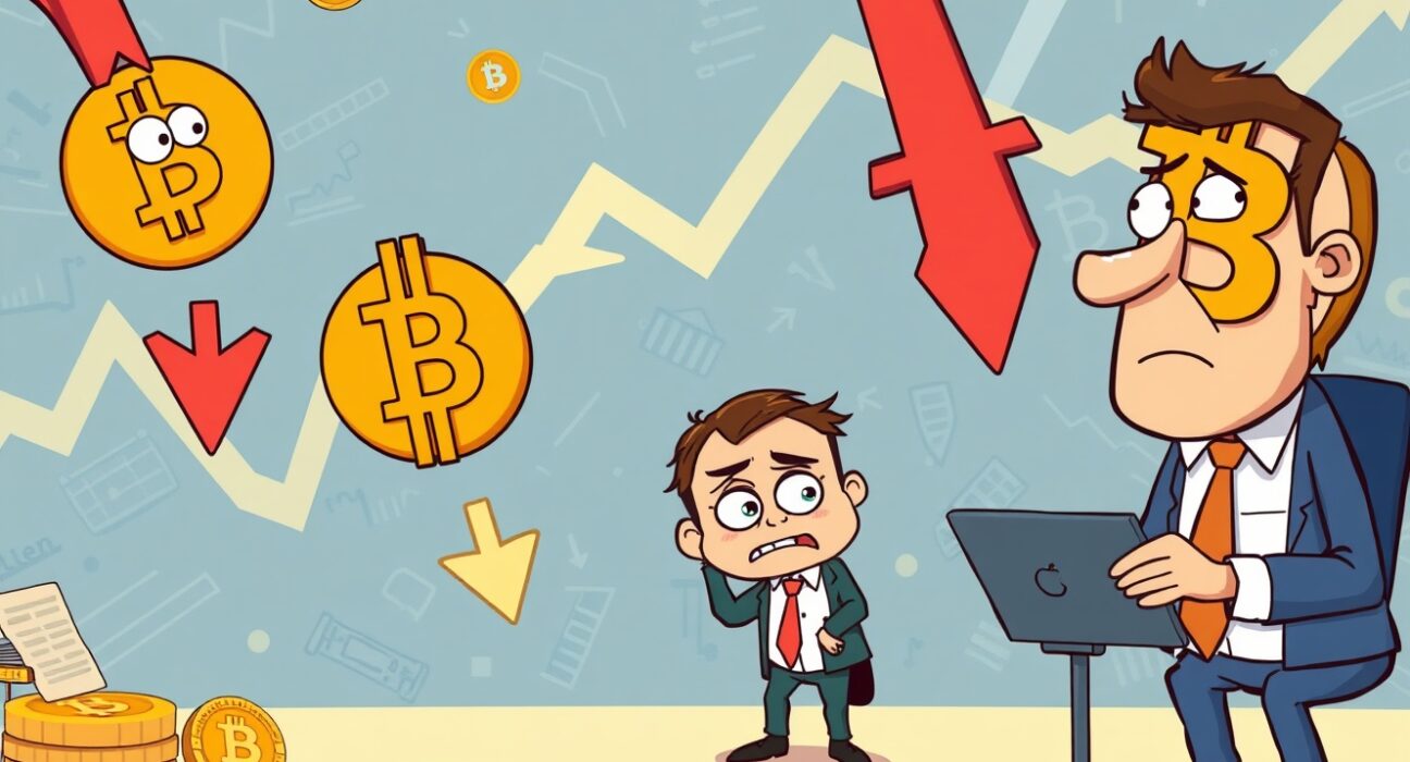 Bitcoin death cross illustration showing cryptocurrency market downturn with worried investors