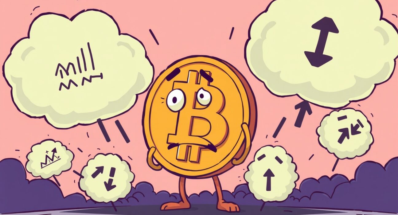 An illustration showing the five key factors contributing to Bitcoin's recent price decline in a dynamic market scene.