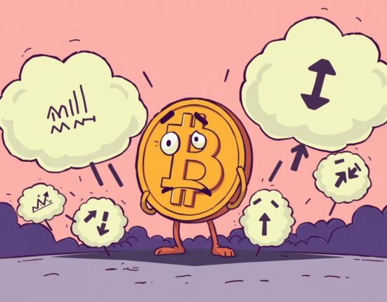 An illustration showing the five key factors contributing to Bitcoin's recent price decline in a dynamic market scene.