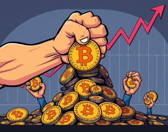 A cartoon illustration showing strong Bitcoin demand as investors eagerly buy dips, reflecting robust market confidence.
