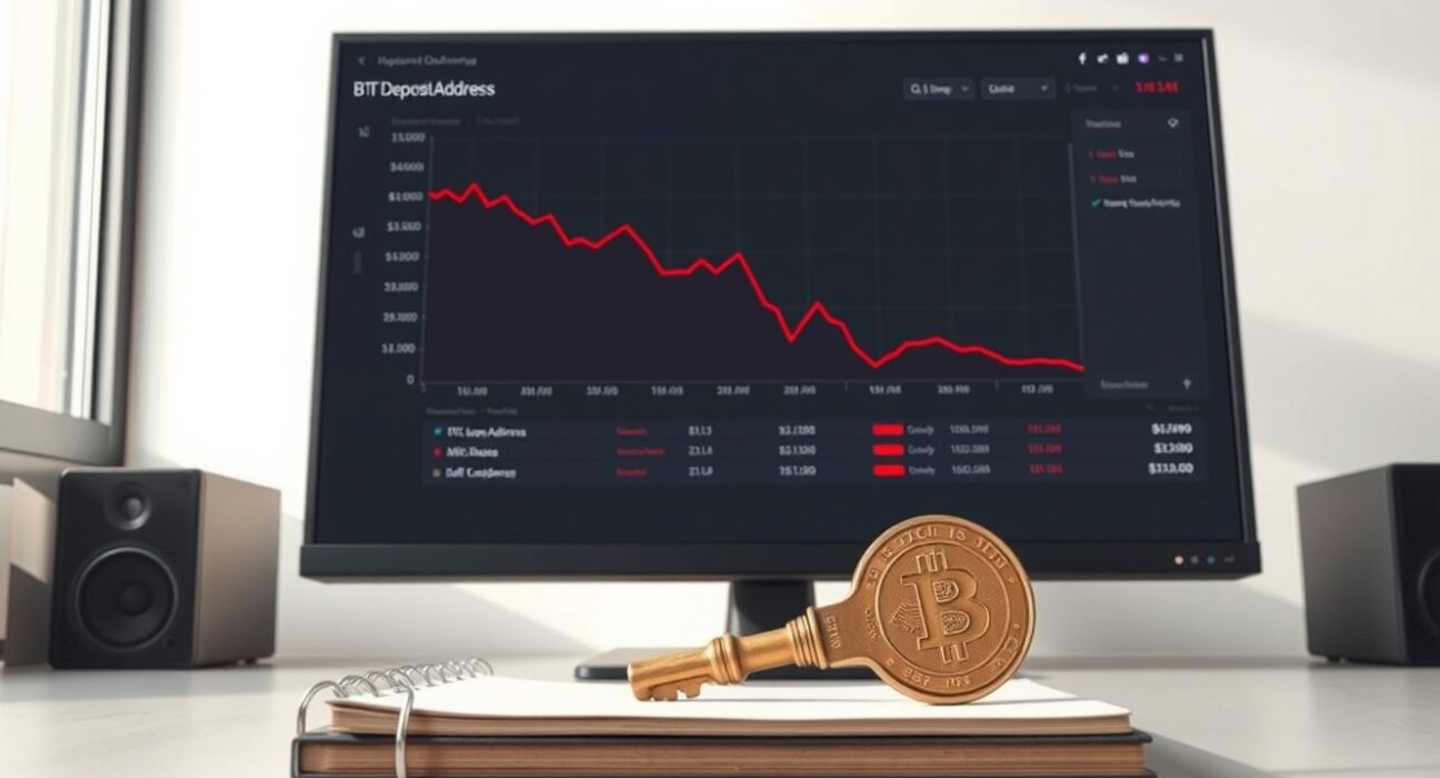 Analysis of Bitcoin deposit addresses hitting a 10-year low on a cryptocurrency exchange dashboard.