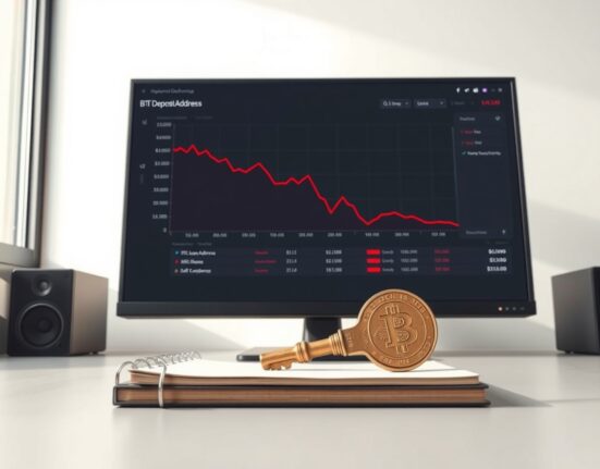 Analysis of Bitcoin deposit addresses hitting a 10-year low on a cryptocurrency exchange dashboard.