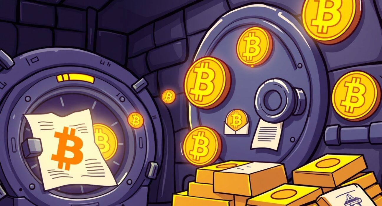 Bitcoin derivatives collateral being accepted in a vibrant financial system illustration.